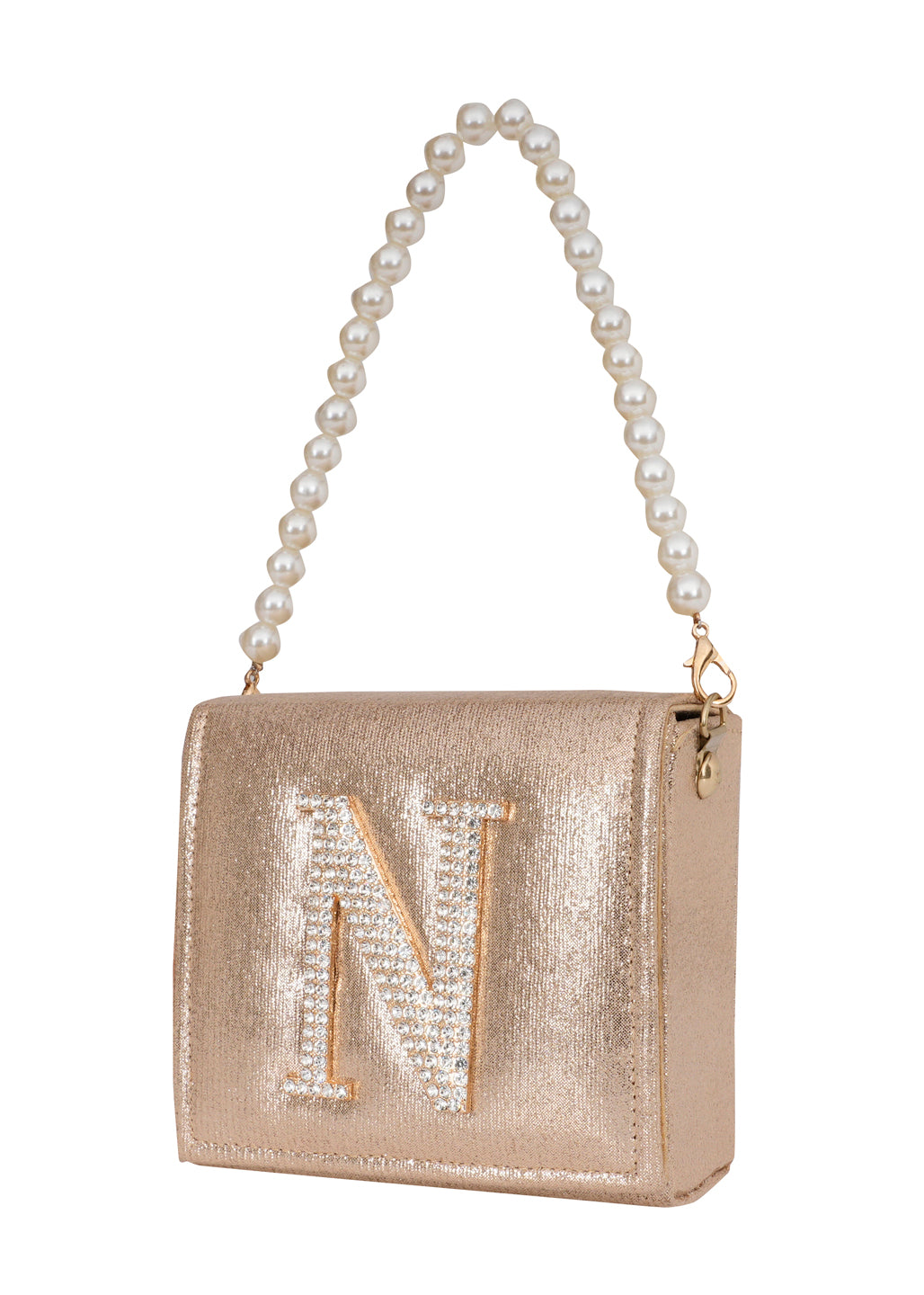 Golden N Alphabhet Intial Embellised Flap Bag