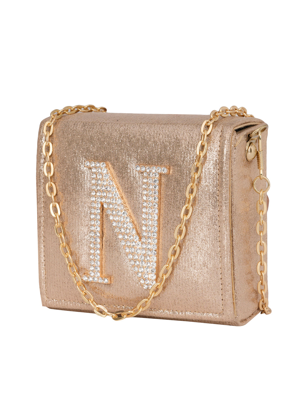 Golden N Alphabhet Intial Embellised Flap Bag