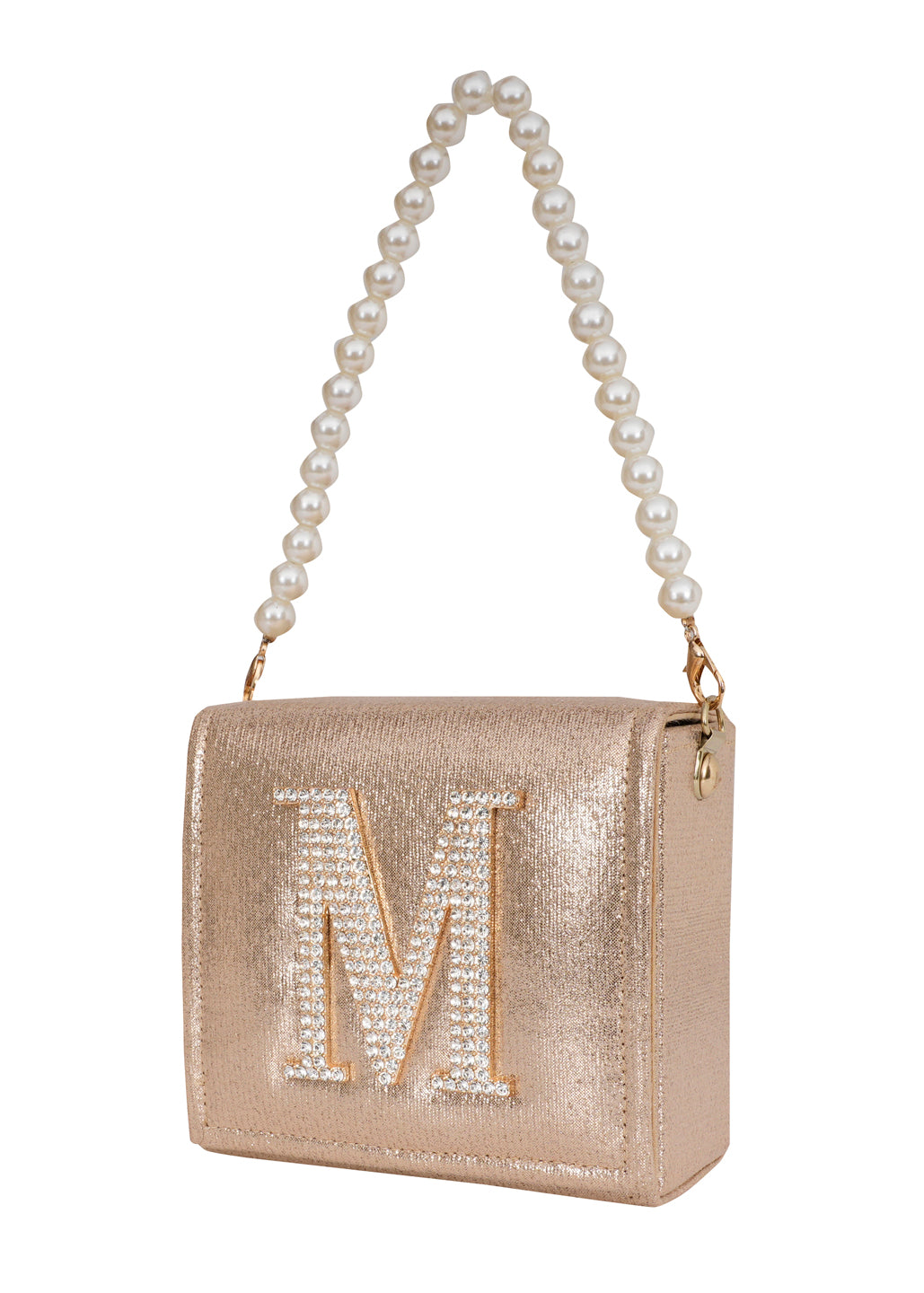 Golden M Alphabhet Intial Embellised Flap Bag