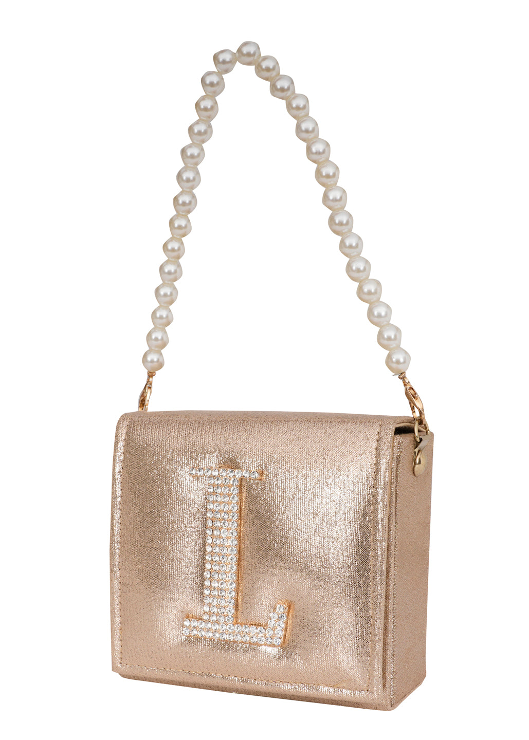 Golden L Alphabhet Intial Embellised Flap Bag