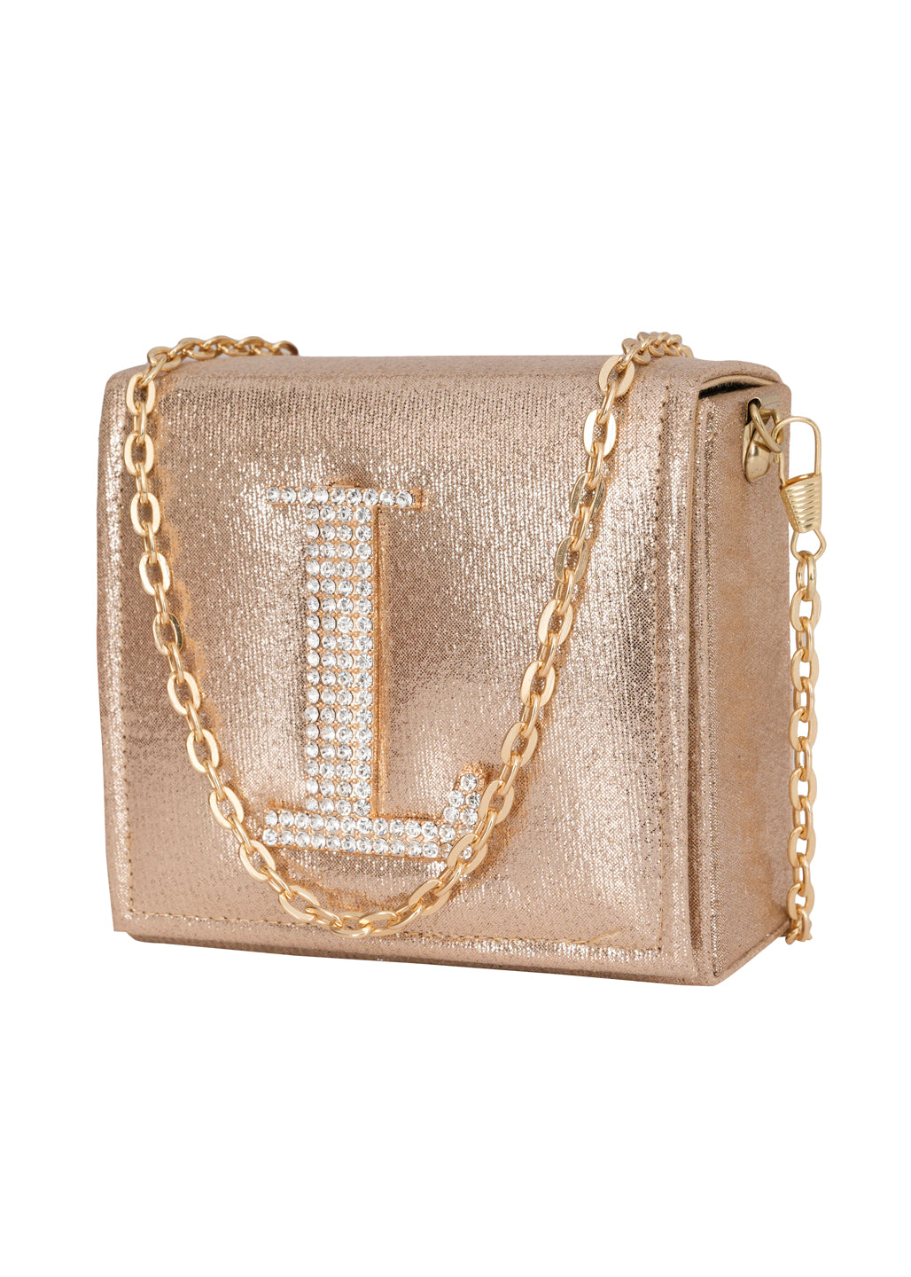 Golden L Alphabhet Intial Embellised Flap Bag