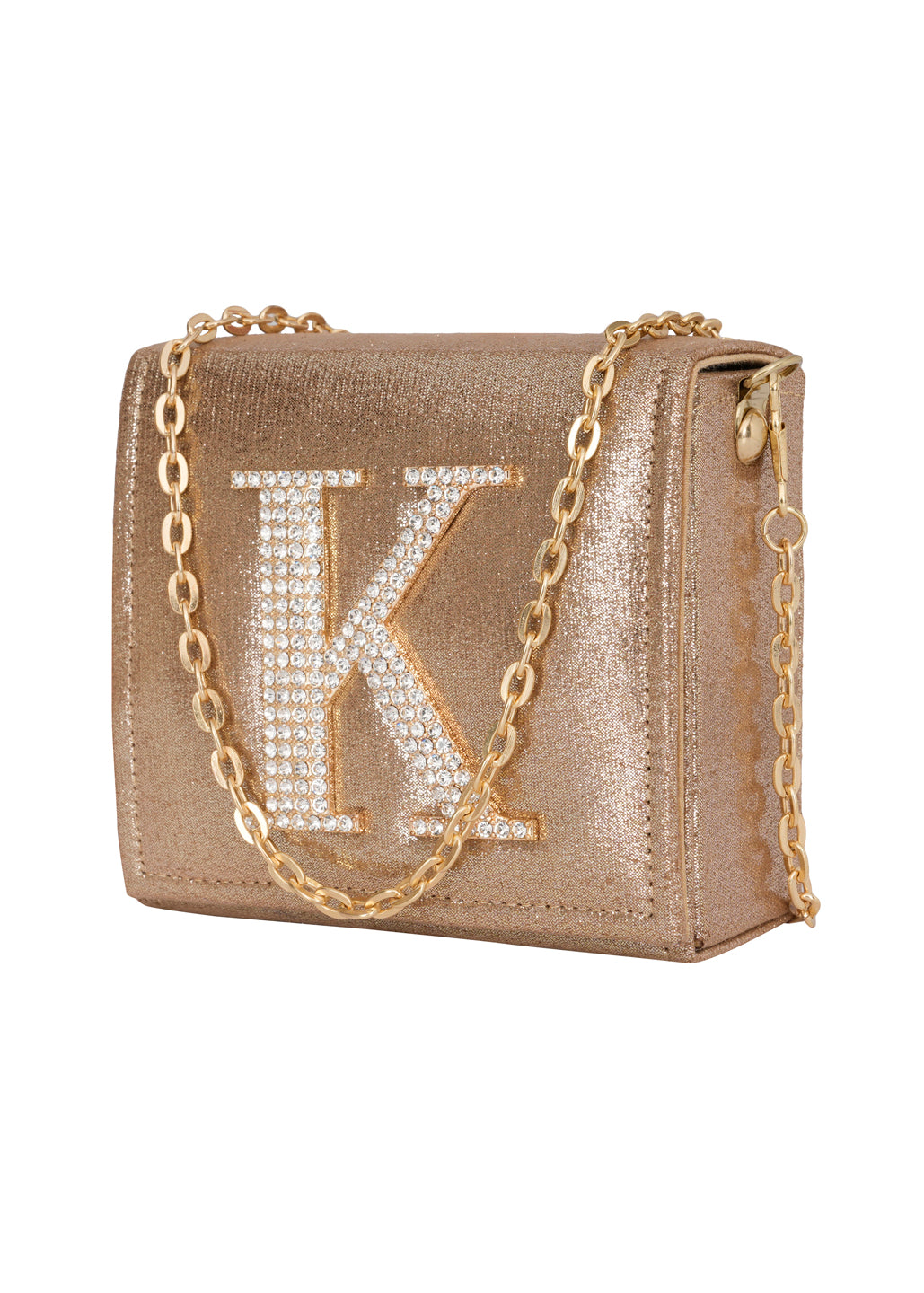 Golden K Alphabhet Intial Embellised Flap Bag