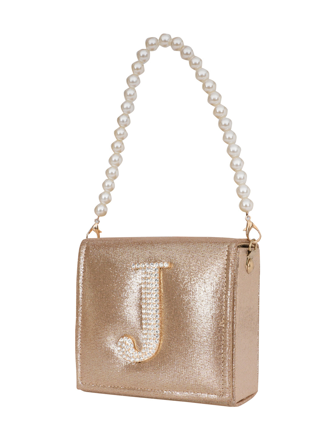 Golden J Alphabhet Intial Embellised Flap Bag