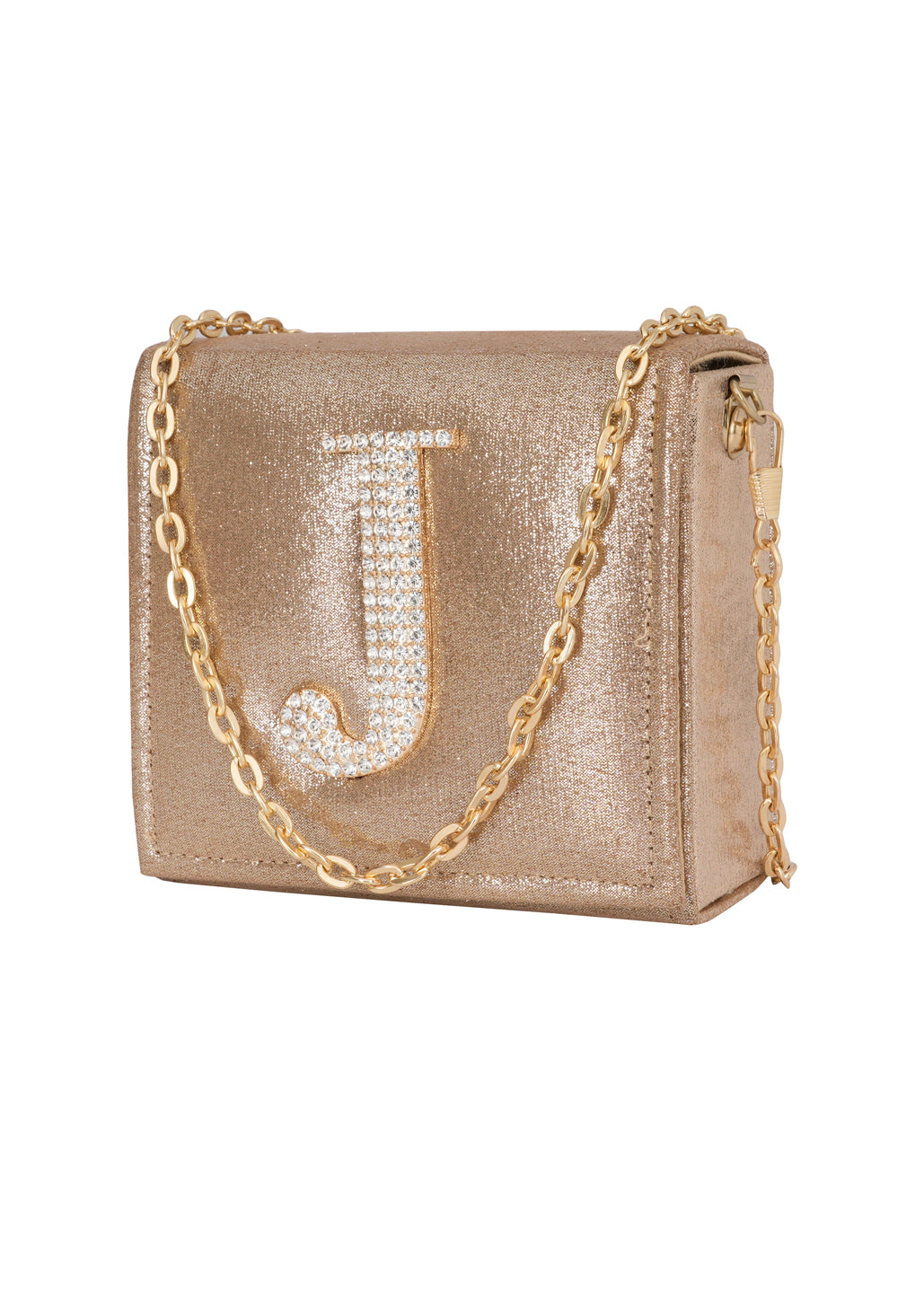 Golden J Alphabhet Intial Embellised Flap Bag