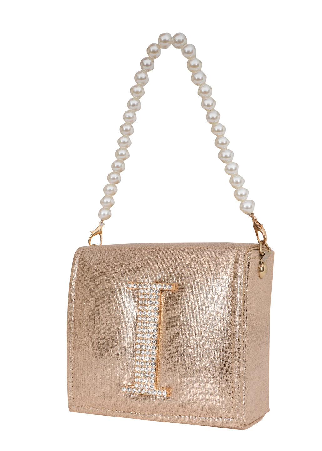 Golden I Alphabhet Intial Embellised Flap Bag