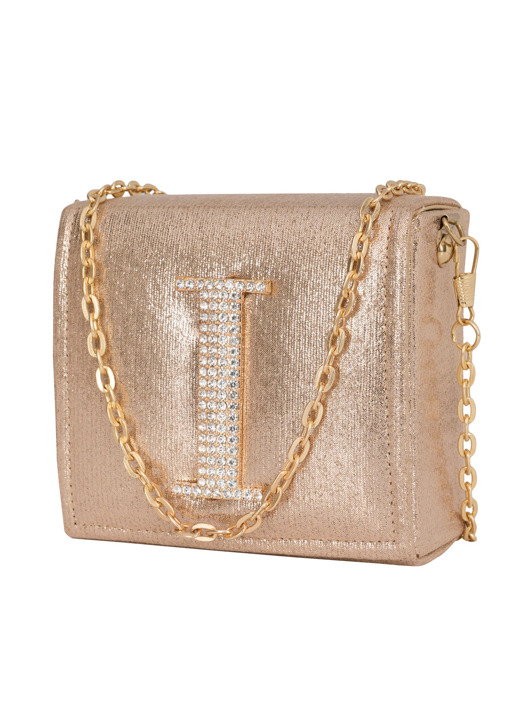 Golden I Alphabhet Intial Embellised Flap Bag