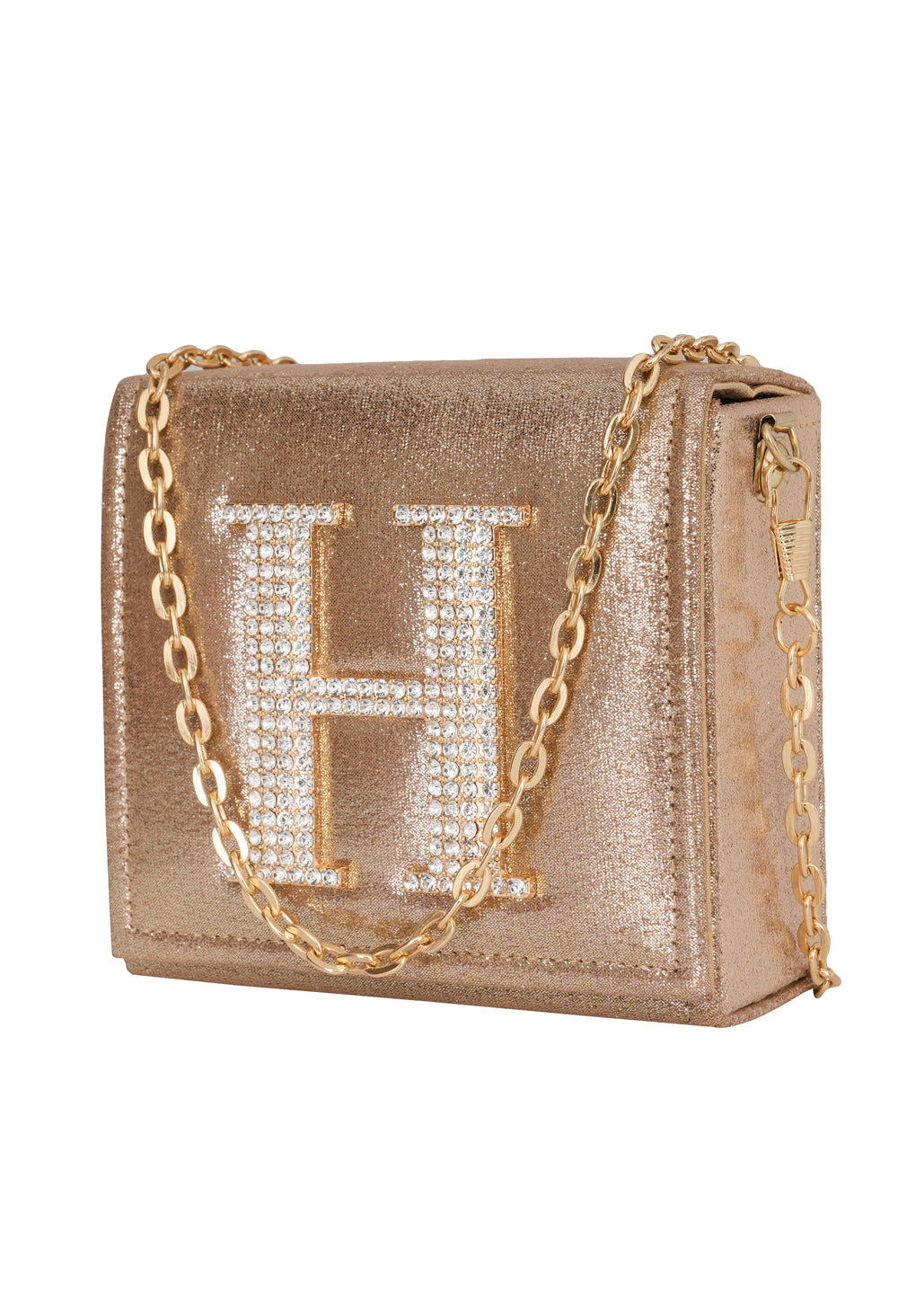 Golden H Alphabhet Intial Embellised Flap Bag