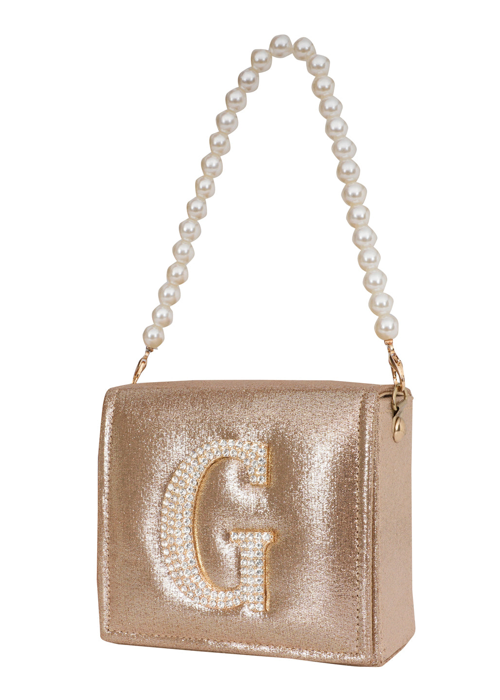 Golden G Alphabhet Intial Embellised Flap Bag