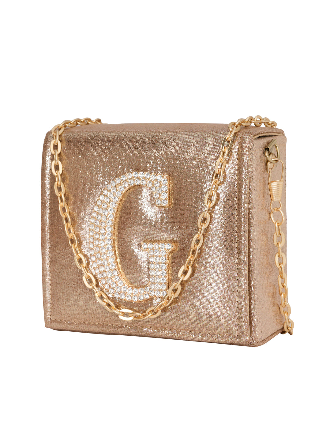 Golden G Alphabhet Intial Embellised Flap Bag