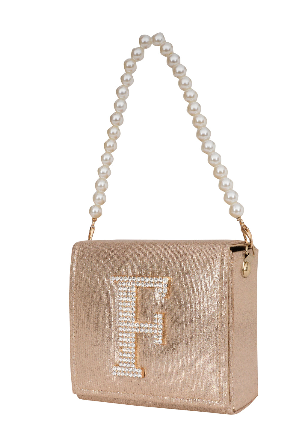 Golden F Alphabhet Intial Embellised Flap Bag