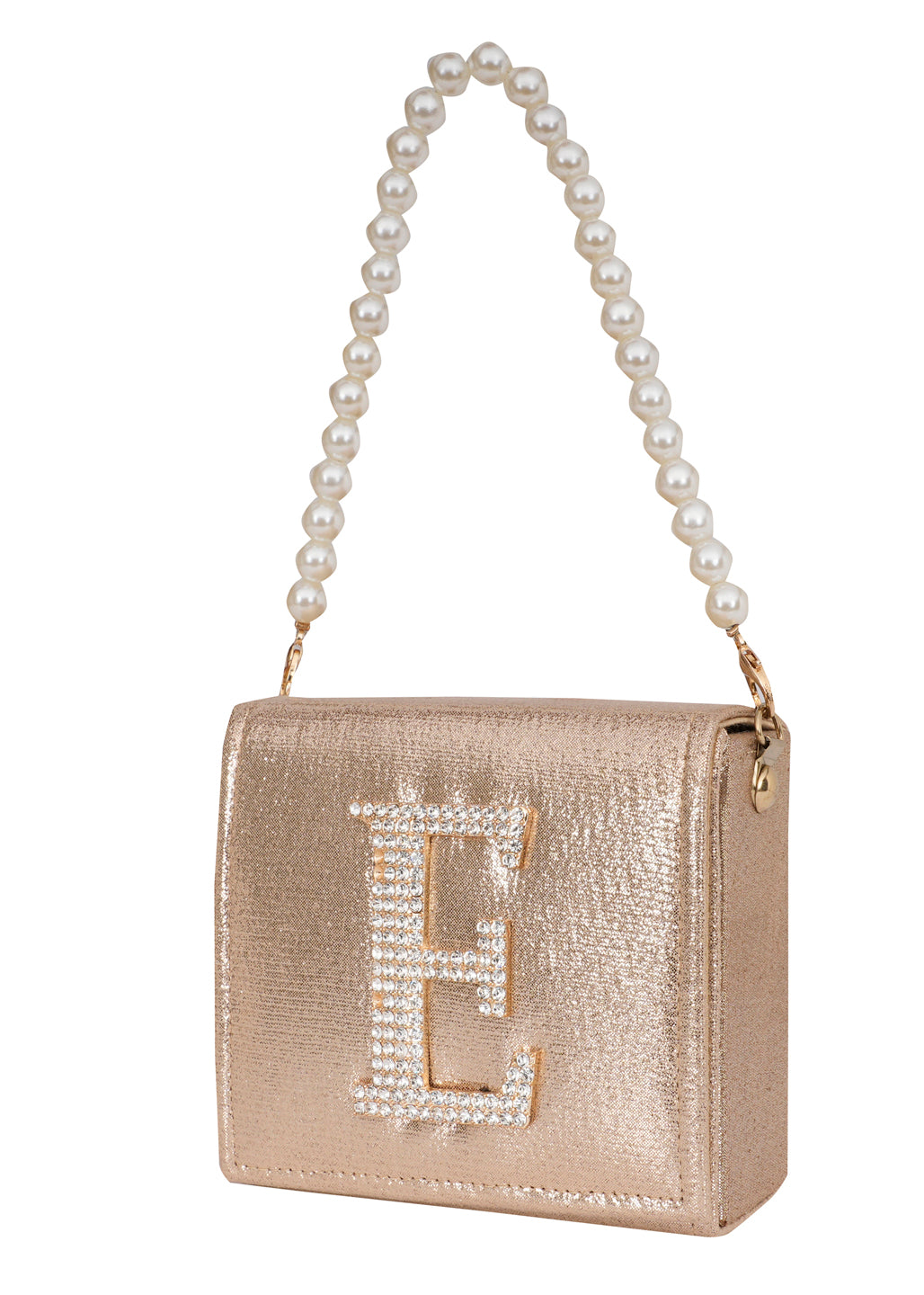 Golden E Alphabhet Intial Embellised Flap Bag