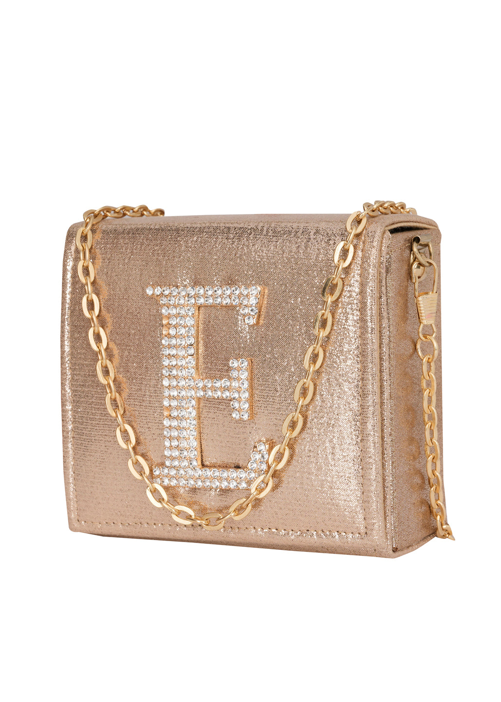 Golden E Alphabhet Intial Embellised Flap Bag