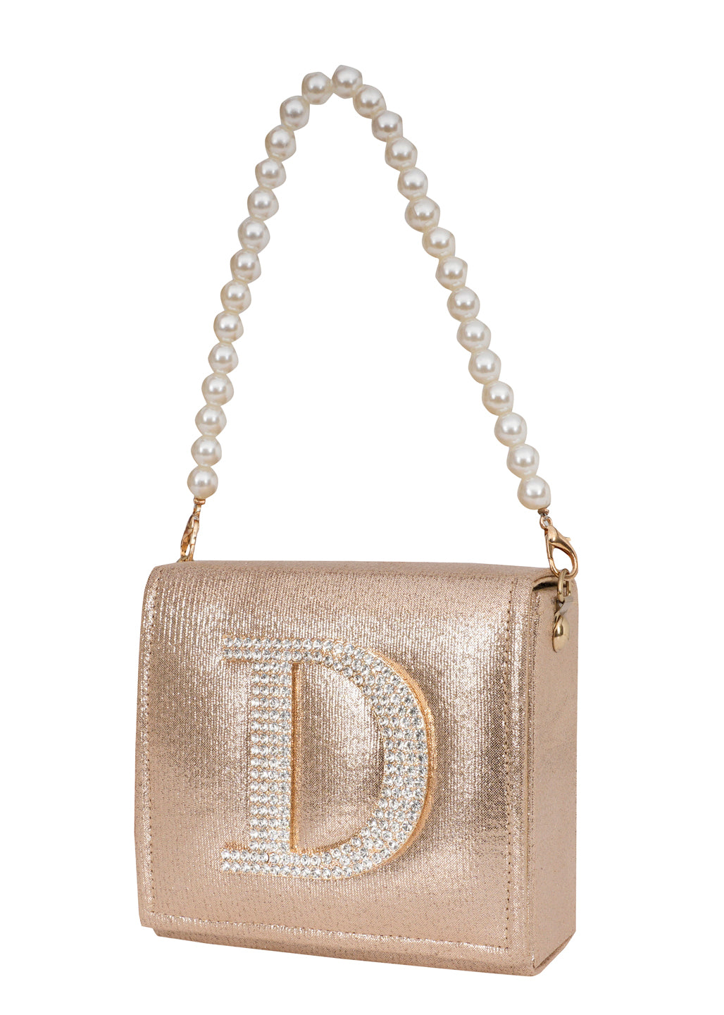 Golden D Alphabhet Intial Embellised Flap Bag