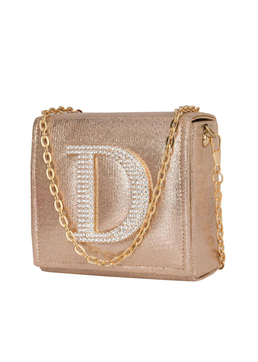 Golden D Alphabhet Intial Embellised Flap Bag