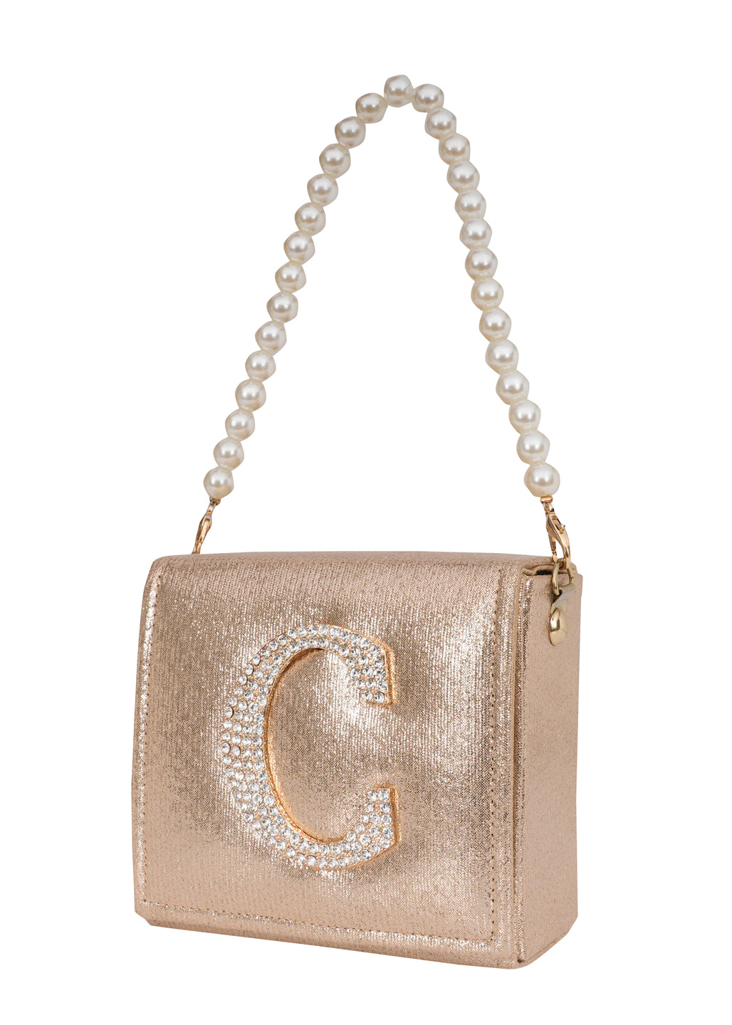 Golden C Alphabhet Intial Embellised Flap Bag