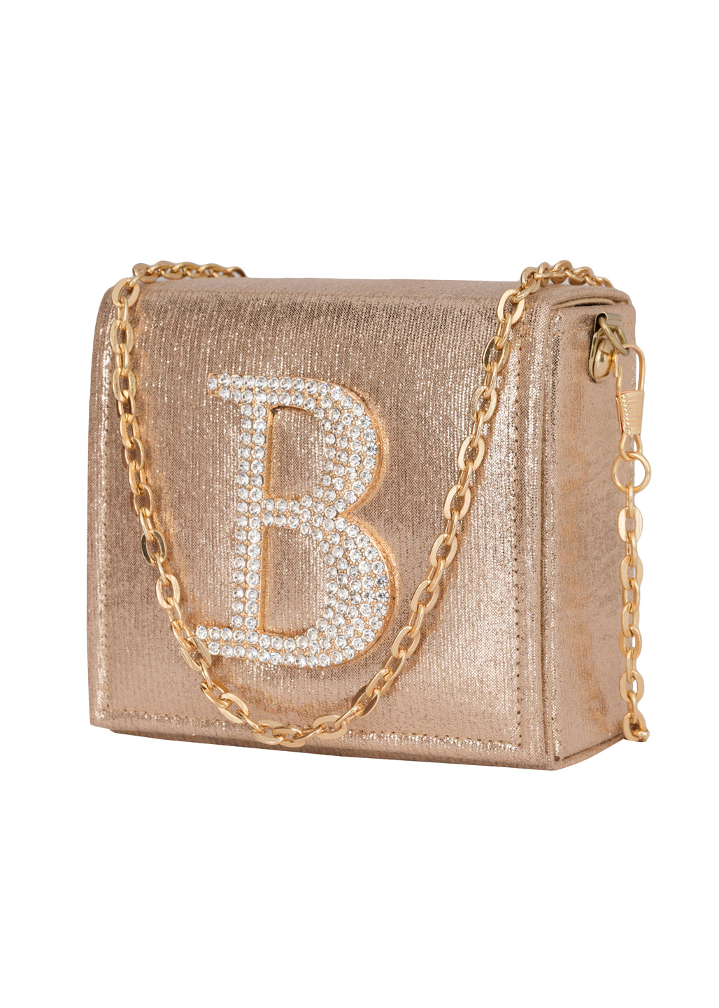 Golden B Alphabhet Intial Embellised Flap Bag