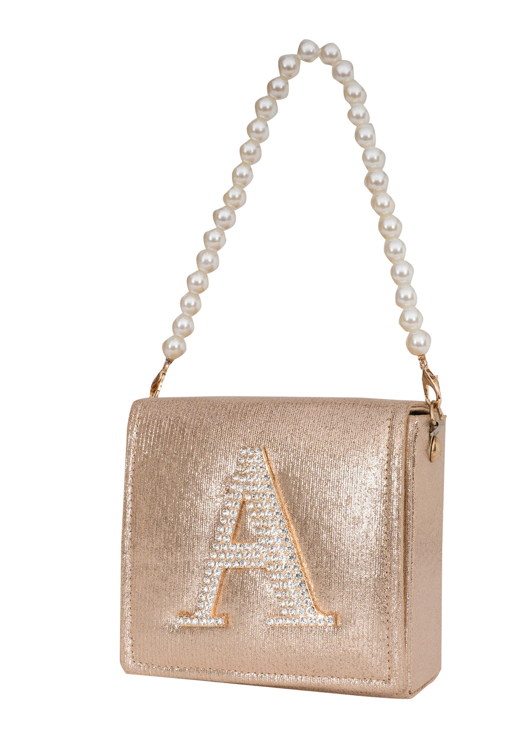 Golden A Alphabhet Intial Embellised Flap Bag