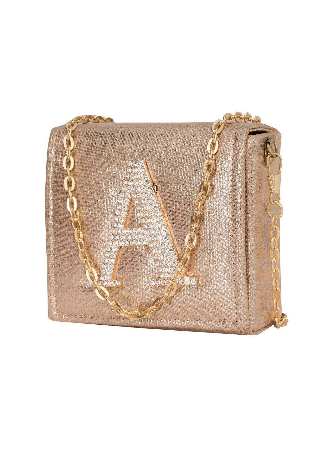 Golden A Alphabhet Intial Embellised Flap Bag