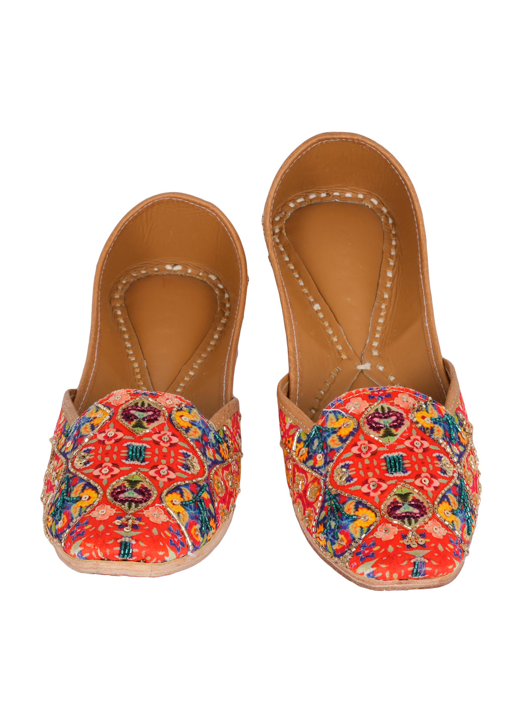 NR By Nidhi Rathi Women Multicolour Highlight Work Leather Ethnic Mojaris Flats