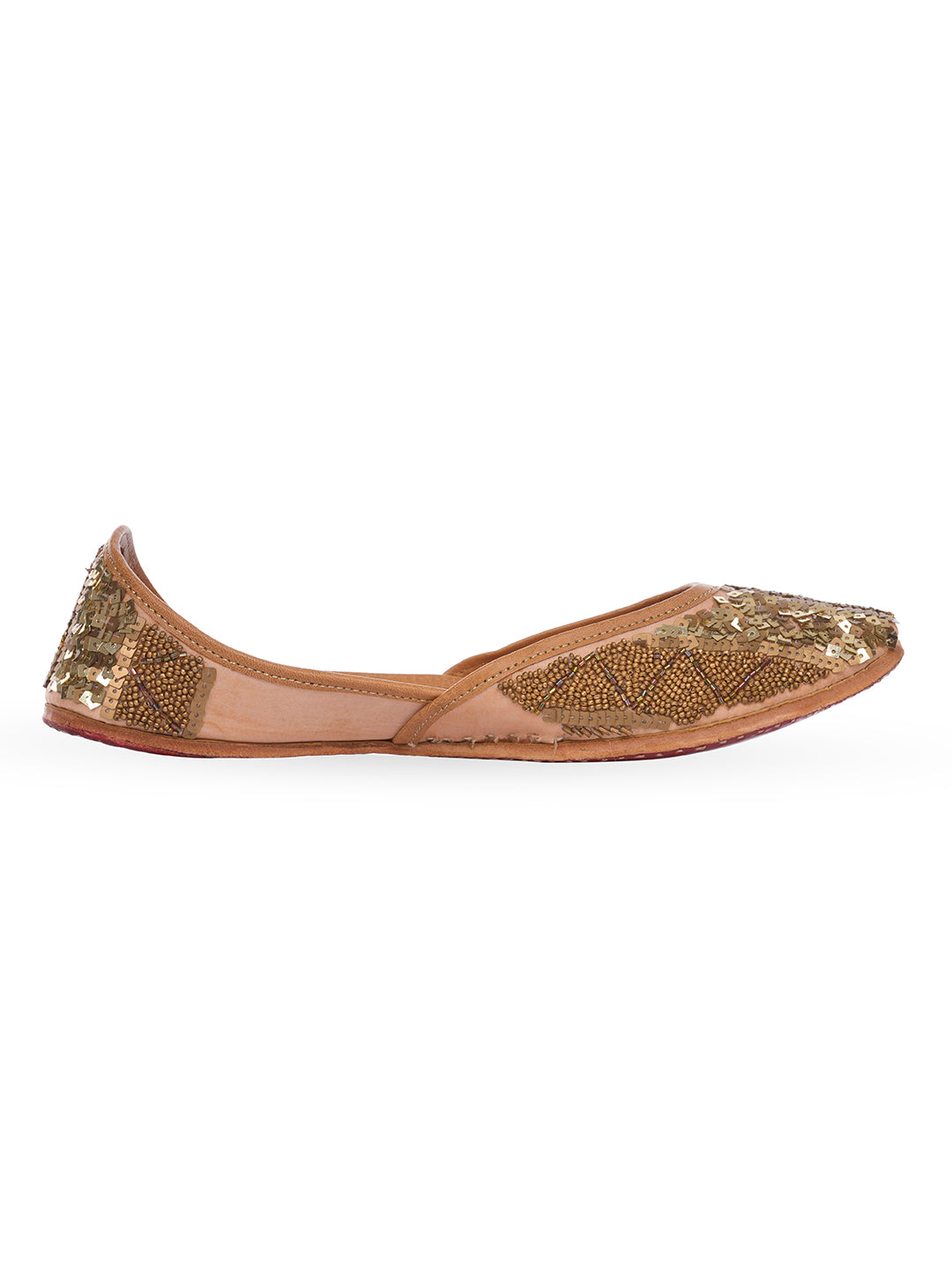 NR By Nidhi Rathi Women Antique Gold Embellised Leather Ethnic Mojaris Flats