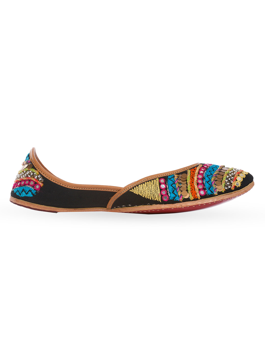 NR By Nidhi Rathi Femmes Boho Thème Multicolore Embelli Cuir Ethnique Mojaris Flats